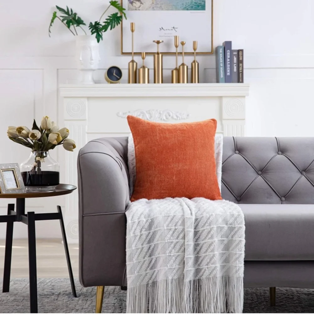 Luxury Home | Chic Burnt Orange Soft Chenille Textured Throw Pillow Covers